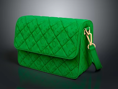 Daily Use Green Quilted Handbag With Golden Clasp And Shoulder Strap 3d model