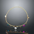 Gold Chain Necklace With Colorful Gemstones And Flower Pendant Fashionable Accessory