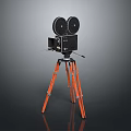 Vintage Old Fashioned Movie Projector Electronic Device With Orange Tripod Stand