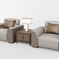 Two Light Upholstered Single Sofa With Brown Cushion Side Table Table Lamp Tufted Details 3d model