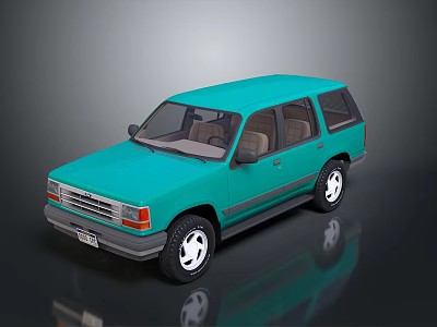 Turquoise Vintage SUV Exterior With Shiny Body And Reflective Surface On Dark Background 3d model
