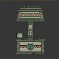 Traditional Decorative Structure Featuring Green Roof Geometric Patterns And Supporting Columns