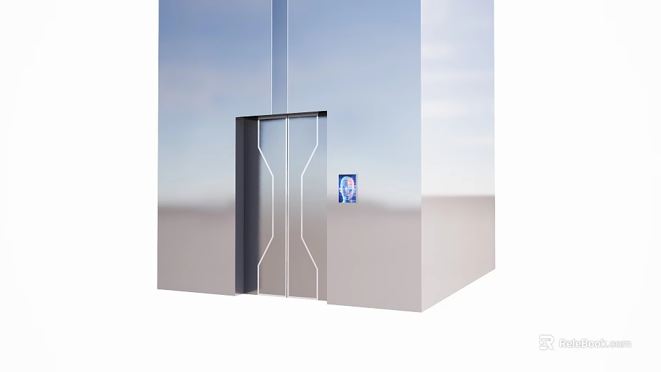 Modern Elevator With Sleek Metal Door And Accessibility Sign Design 3d model 