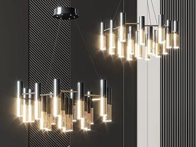 Sleek Modern Chandelier Design With Metal Frame And Multiple Lights In Living Room Interior 3d model