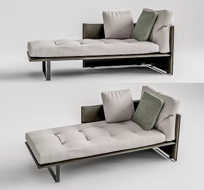 Modern Chaise Lounge With Light Beige Upholstery Green Accent Pillow And Metal Frame 3d model