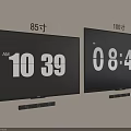 Wall Mounted 85 and 100 Inch TVs Displaying Time on Screens 3d model