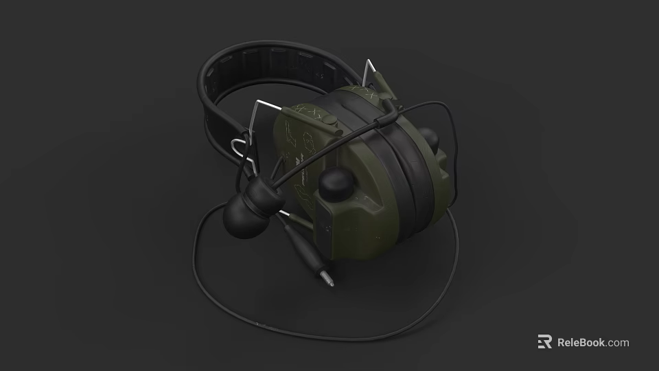 Professional Commercial Communication Headset With Green Black Design And Microphone 3d model 