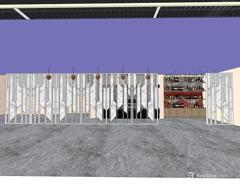 Modern Wine Cabinet With Glass Doors And Decorative Partition In Interior Space 3d model 