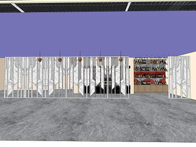 Modern Wine Cabinet With Glass Doors And Decorative Partition In Interior Space 3d model