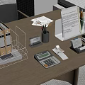 Organized Office Desk Setup With File Folders Calculator Pen Holder File Organizer And Papers