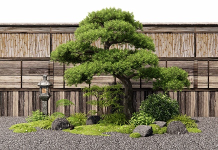 New Chinese-style Plant Combination Plant Landscape Courtyard Sketch Pok Han Pine Tree Flowers Moss Stone Enclosure Fence 3d model