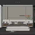 Modern Bedroom Interior Design With Large Bed Gray And Green Pillows Nightstands And Pendant Lights