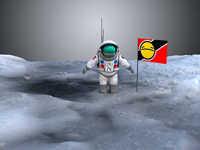 Man in Astronaut Suit Standing on Moon Surface with Yellow Black Flag 3d model