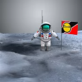 Man in Astronaut Suit Standing on Moon Surface with Yellow Black Flag