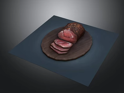 Sliced Roasted Meat Served On Wooden Plate With Juicy Texture And Tender Flavor 3d model