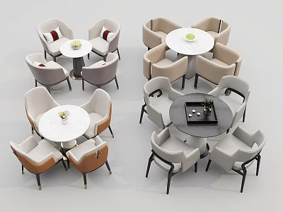 Modern Dining Table And Chair Sets With Round Tops And Upholstered Seats 3d model