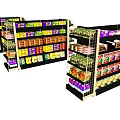 Retail Store Display Shelves Organized With Various Products And Colorful Packaging
