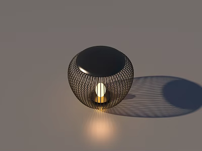 Black Round Outdoor Light with Wire Mesh Design Illuminated Casting Shadow 3d model