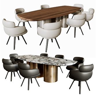 Modern cattelan Dining Table and Chair Combination Solid Wood Dining Table Marble Dining Table Single Chair 3d model