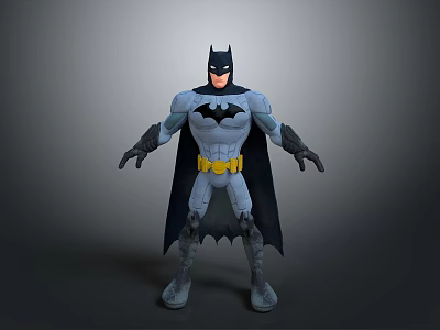 Classic Batman Game Movie Character 3D Model With Black Cape Yellow Belt And Blue Bodysuit 3d model