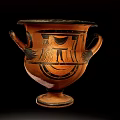 Orange Brown Ancient Greek Style Decorative Ornament Set With Two Handles And Black Figure Motifs