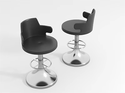Modern Black Bar Stools With Armrests Leather Seat Backrest And Swivel Metal Base 3d model