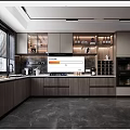 Modern Kitchen Interior Design With Marble Countertop Grey Cabinets And Windows 3d model