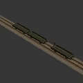 Old Green Train Freight Car on Railway Tracks with Metal Wheels and White Text Numbers