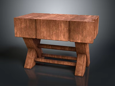 Rustic Wooden Table With Natural Wood Grain And Unique Leg Support Structure 3d model