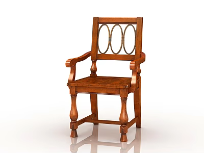 Classic Wooden Dining Chair with Armrests Circular Backrest Designs and Carved Legs 3d model