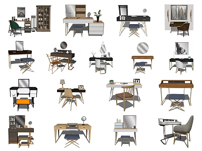 Modern Dressing Table Designs With Mirror Stool And Drawer Storage Solutions 3d model