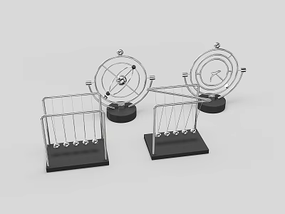 Modern Minimalist Decorative Ornament Set With Metal Geometric Circular Structures And Black Bases 3d model