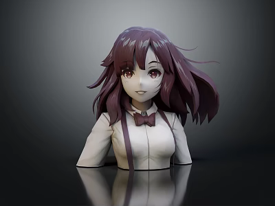 Anime Style 3D Character Model With Purple Long Hair White Shirt And Bow Tie 3d model