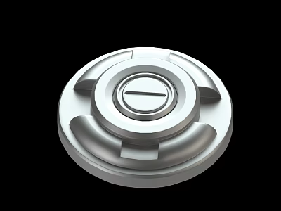 Shiny Silver Circular Metal Part Featuring Central Symmetrical Structural Design Details 3d model