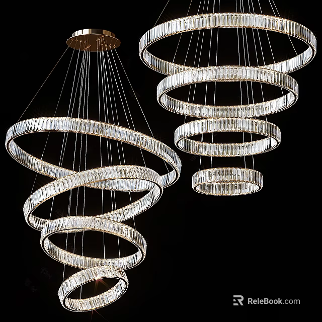 Modern Crystal Chandelier With Circular Rings Hanging In Luxury Interior Design 3d model 