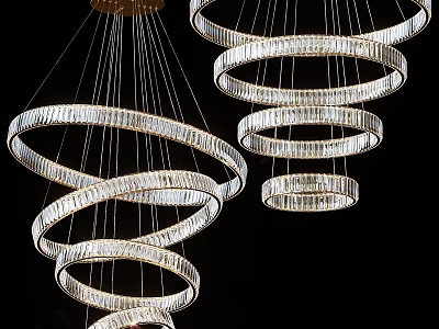 Modern Crystal Chandelier With Circular Rings Hanging In Luxury Interior Design 3d model