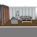 Modern Living Room Interior With Sofa Coffee Table Set Vertical Slat Wall And Wooden Flooring