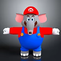 Mario Style Elephant Game Character Wearing Red Hat Red Shirt Blue Overalls With Arms Outstretched