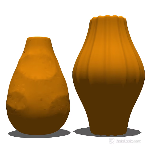 Orange Ceramic Vases With Textured And Striped Design For Home Decor 3d model 