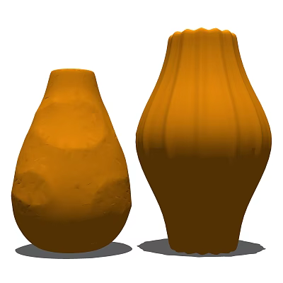 Orange Ceramic Vases With Textured And Striped Design For Home Decor 3d model