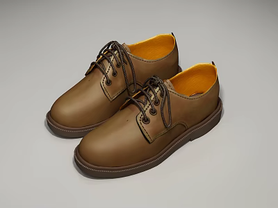 Brown Leather Lace Up Shoes With Yellow Inner Lining And Dark Sole 3d model