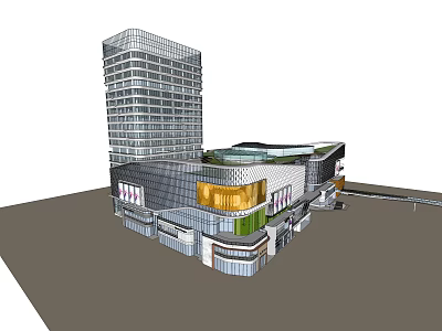 Modern Commercial Complex With High Rise Tower And Glass Curtain Wall Design 3d model