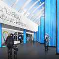 Urban Planning Exhibition Hall Featuring Elaborate Layout Innovative Experience Area Blue Pillars And Glass Roof