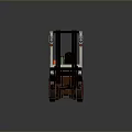 White And Red Industrial Forklift With Cab Forks And Black Wheels