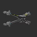 Gray Sci Fi Fighter Jet With Four Engines And Yellow Stripes Design