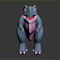 Cute Blue Dinosaur Game Character With Big Eyes And Pink Belly In Cartoon Style
