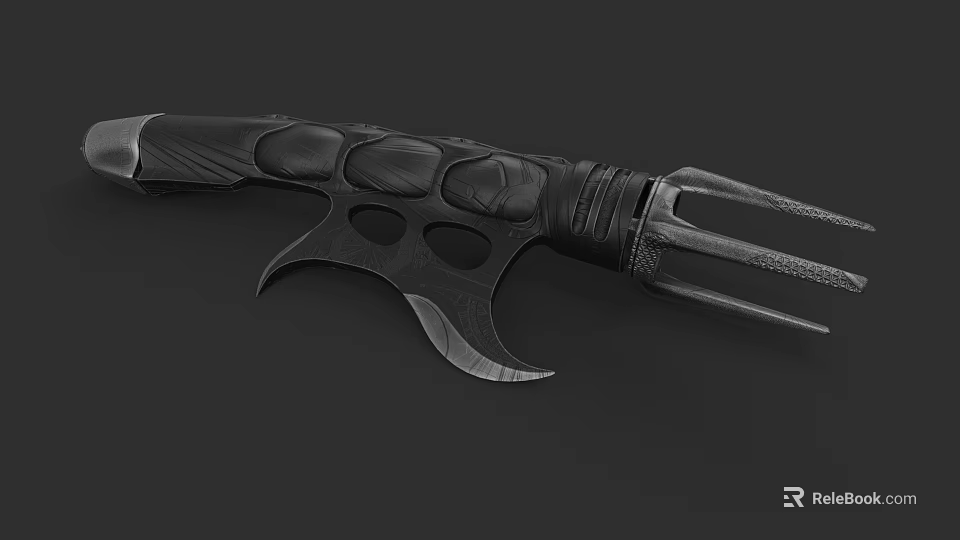 Tactical Combat Weapon With Three Pronged Blades And Textured Grip Design 3d model 