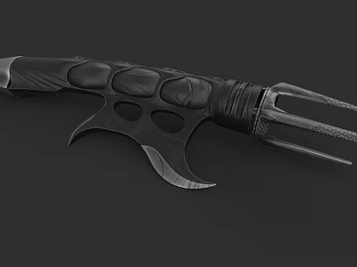 Tactical Combat Weapon With Three Pronged Blades And Textured Grip Design 3d model