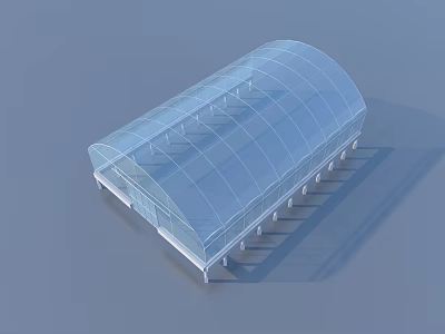 Transparent Arched Glass Greenhouse Structure With Support Columns And Modern Design 3d model