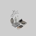Decorative Ornament Set With Vase Dried Branches Books Tray Round Decor And Mountain Shaped Decor